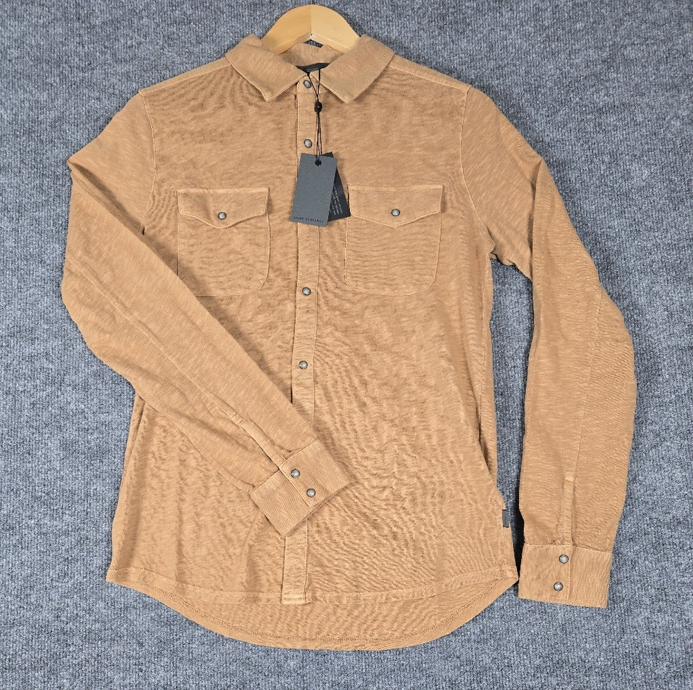 John Varvatos Avron Slub Organic Cotton Knit Snap-Up Western Shirt‎ Mens Size XS